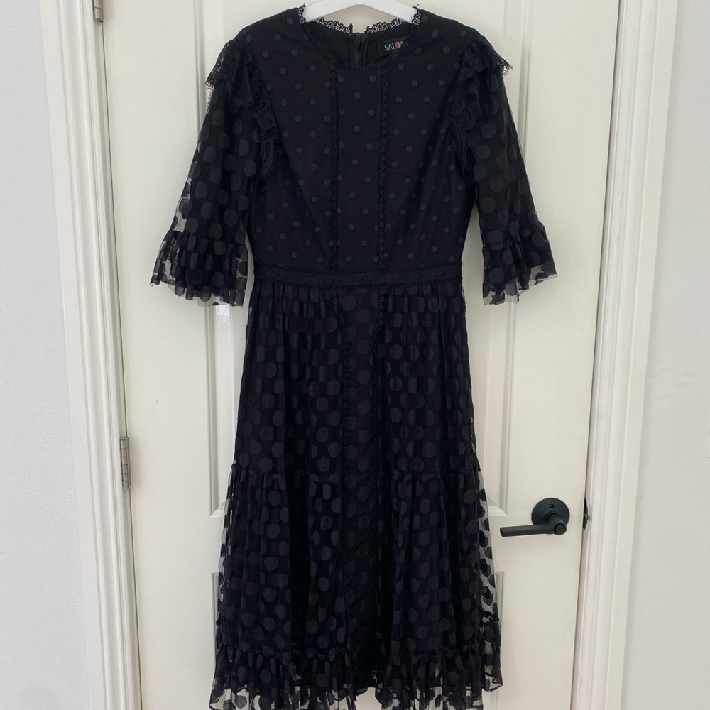 Chic Black Polka Dot Midi Dress